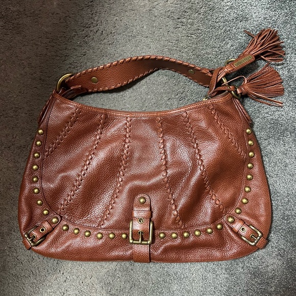 Brown leather hobo with gold grommets - Picture 2 of 3